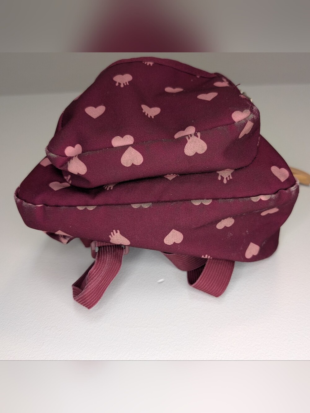 JanSport Kids' Burgundy Heart Print Mini Backpack Jansport Lifetime Warranty - Picture 2 of 10